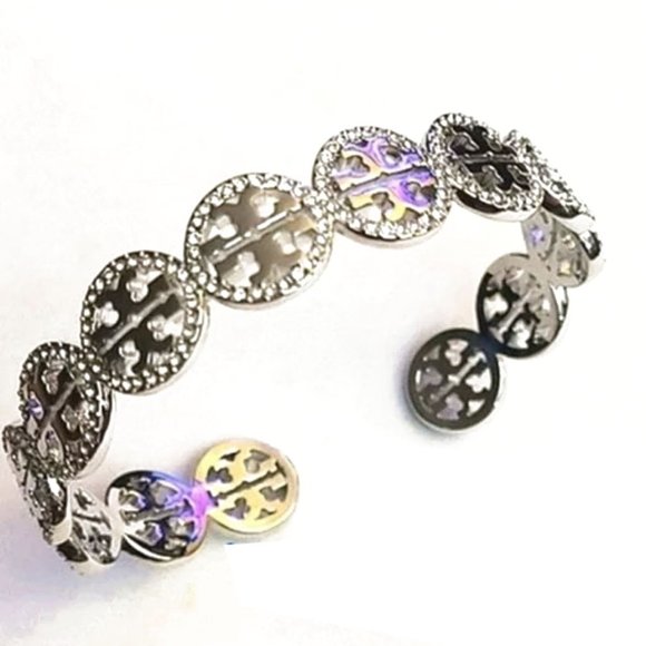 Tory Burch Silver Miller Pave Cuff Bracelet NWOT - Picture 7 of 8